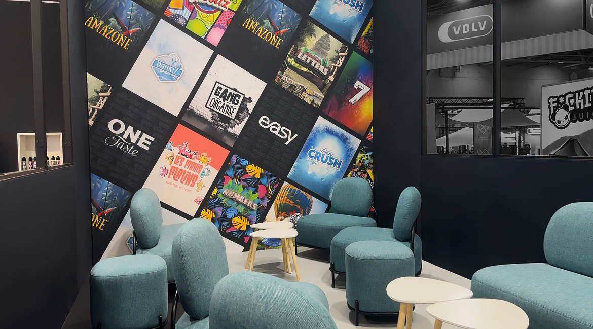 e-tasty-Stand auf der Vapexpo, erhöhte Lounge-Zone