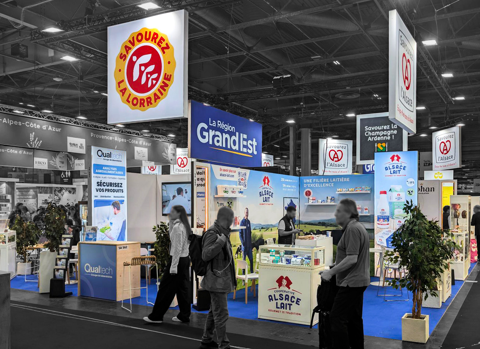 Exhibitor booths in the CCI Grand Est pavilion at SIAL Paris 2026, Alsace Lait corner