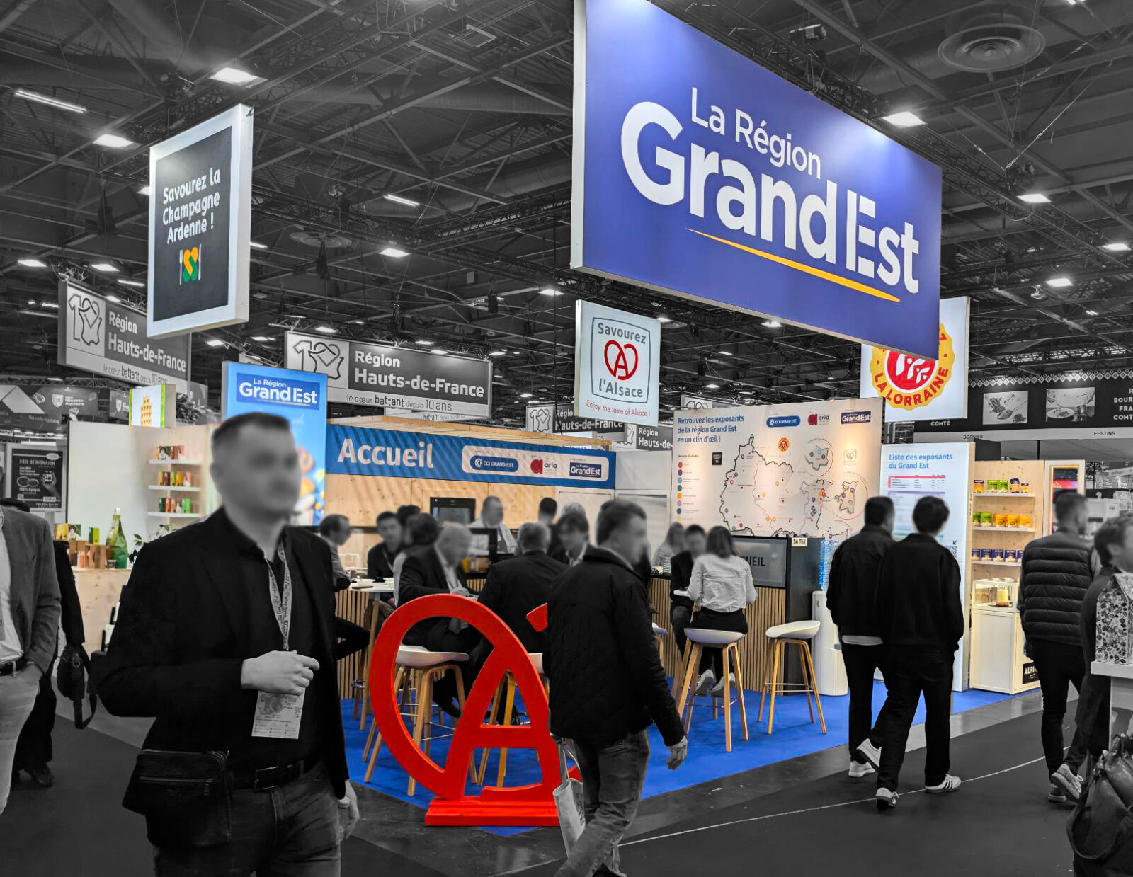 Reception Desk at the CCI Grand Est Pavilion at SIAL Paris 2026 and Exhibitor Map