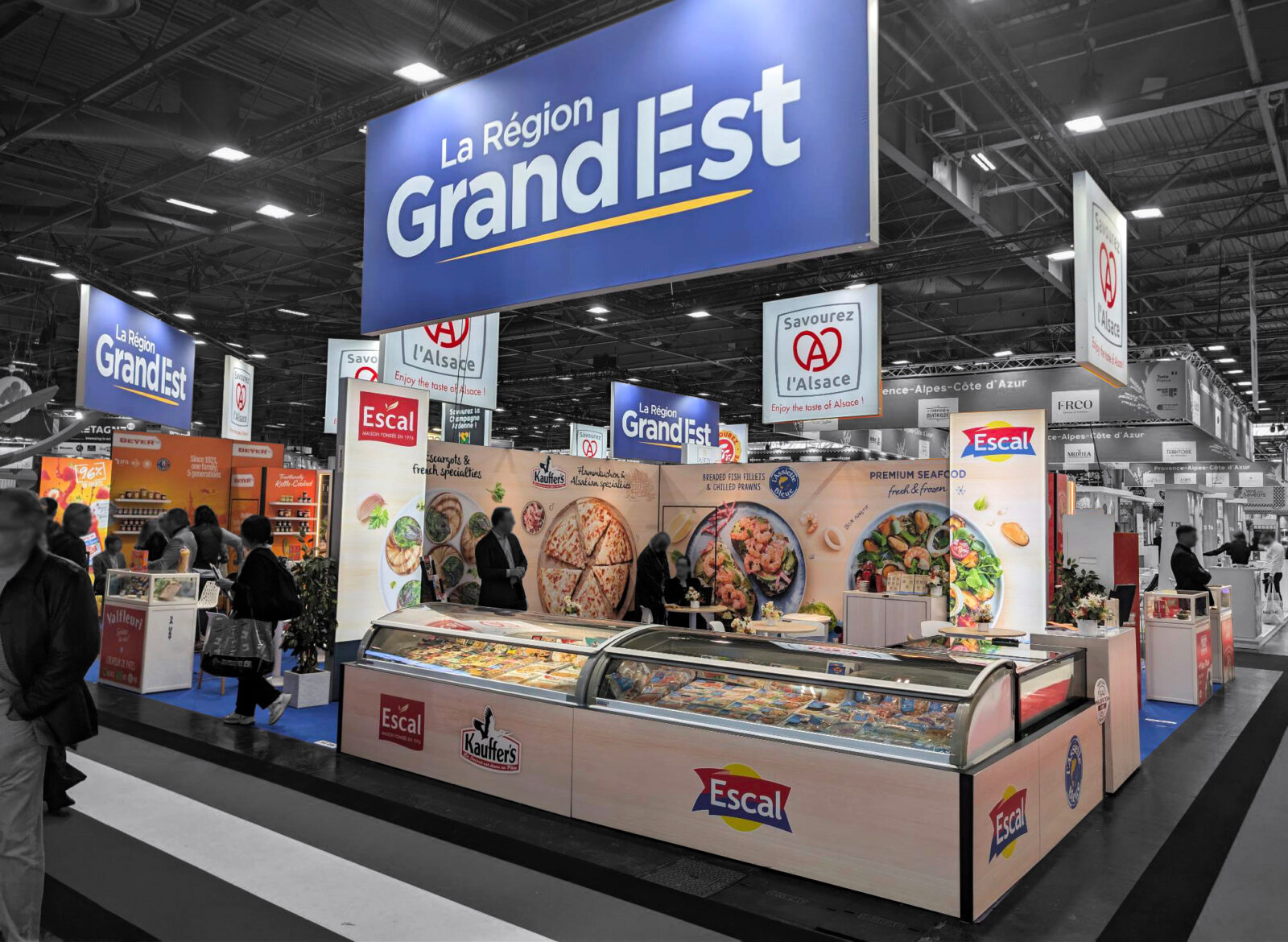 Producers' refrigerated display counters at the CCI Grand Est pavilion at SIAL Paris 2026